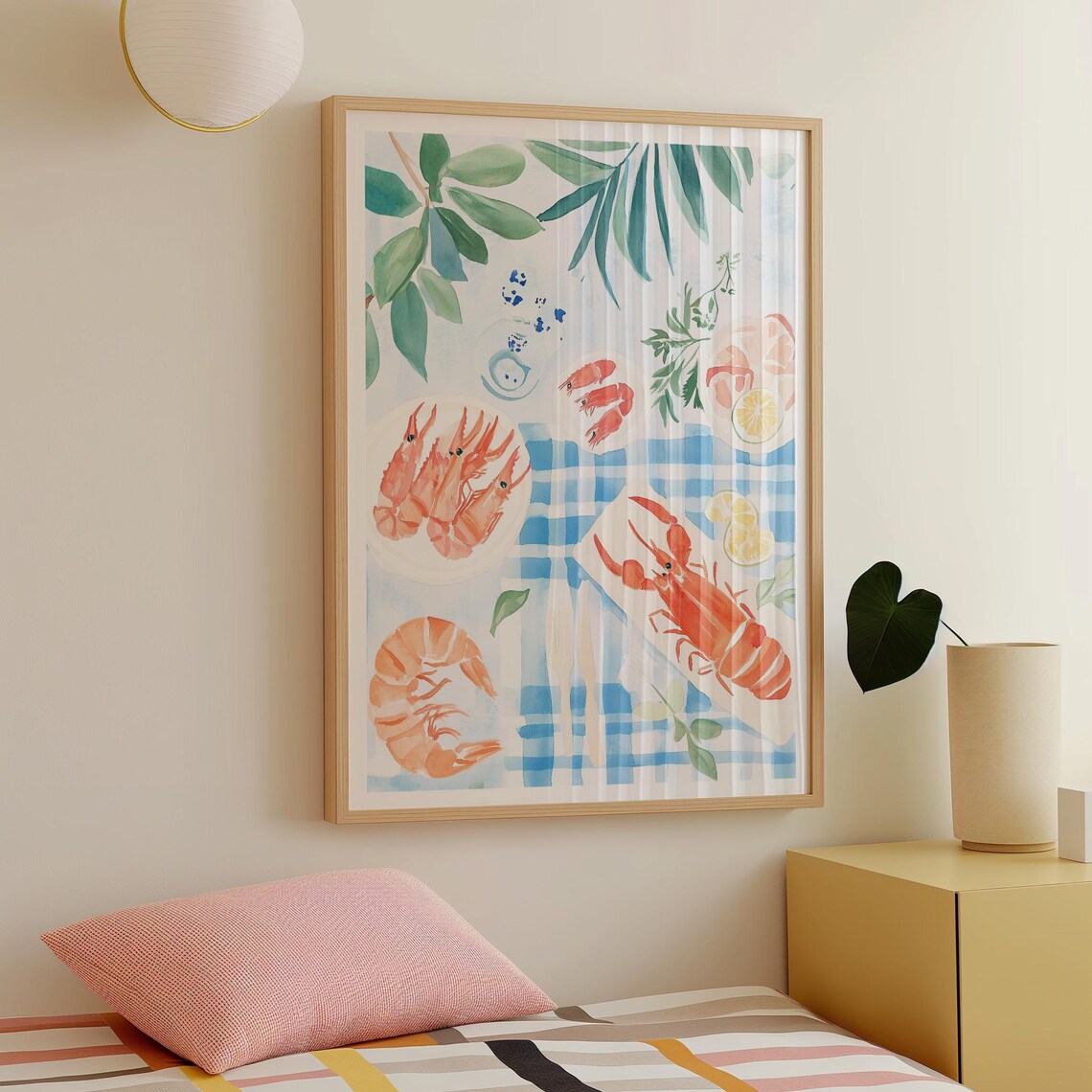 Watercolor Shrimp and Lobster Seafood Picnic Still Life Poster