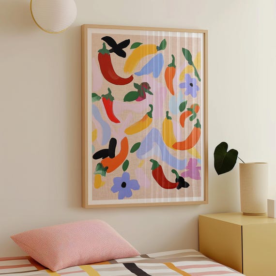 Chili Pepper Watercolor Print Colorful Kitchen Wall Art