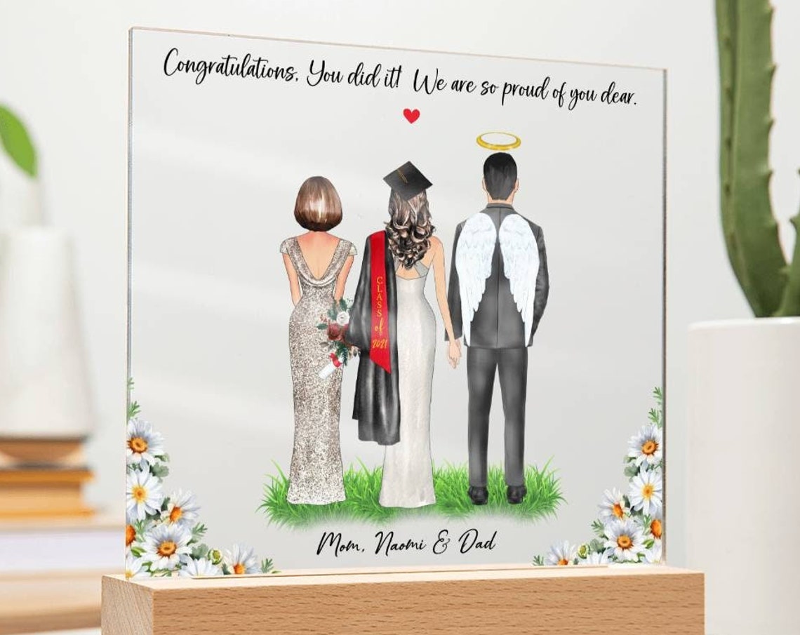 Class Of 2021 Graduation Memorial Acrylic Plaque Angel Dad Gift Print