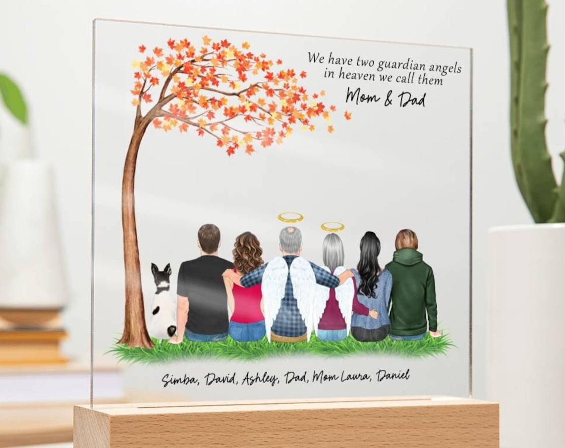 Parents Memorial Acrylic Plaque Two Guardian Angels Family Print