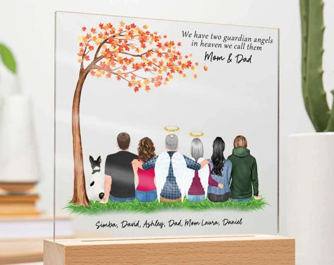 Two Guardian Angels Memorial Acrylic Plaque Mom And Dad Gift Print