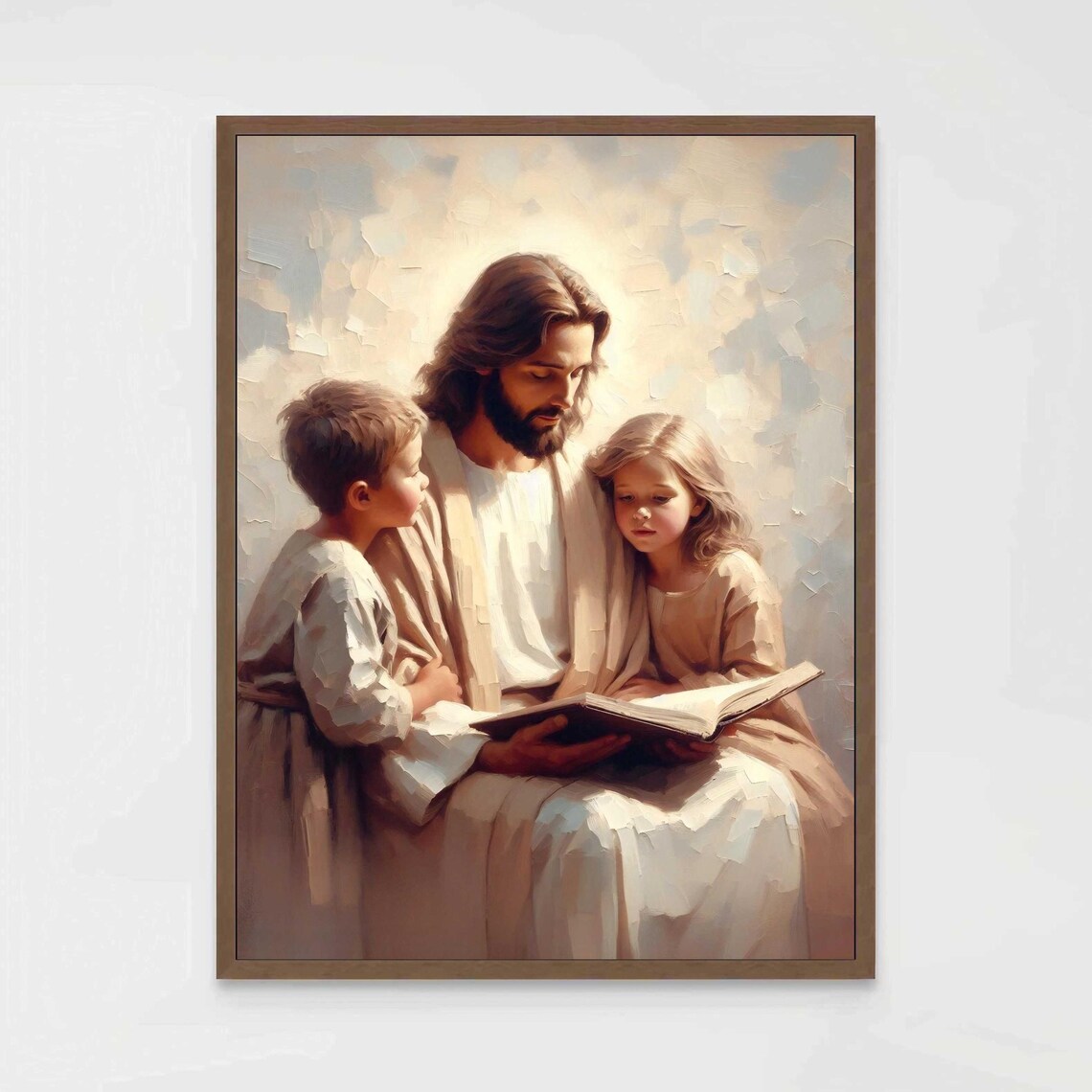 Jesus With Children Christian Painting, Bible Art
