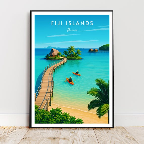 Travel Wall Art Fiji Oceania Pacific Archipelago Islands Modern Retro Vintage Poster Gift Print