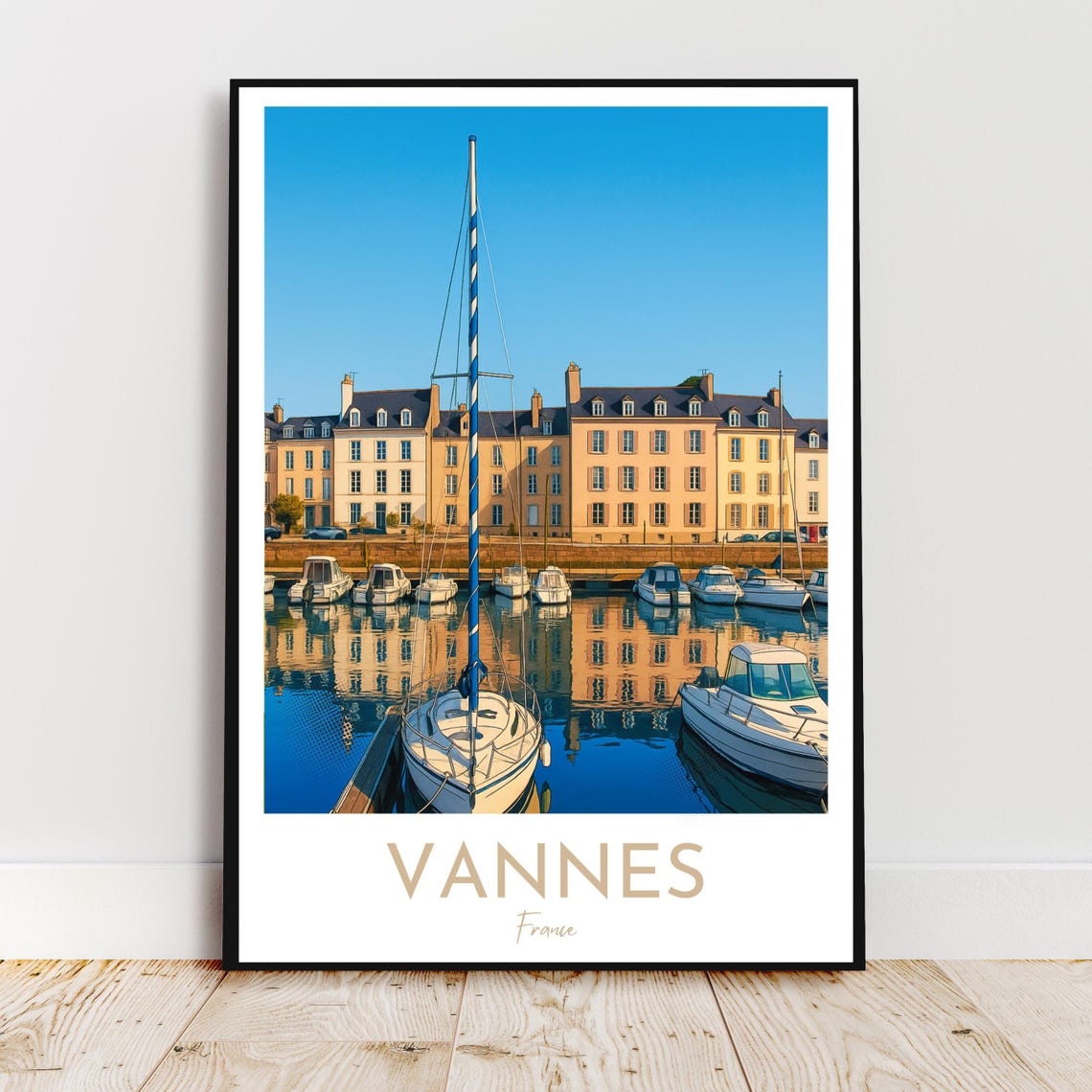 Vannes France Harbor Sailboats Waterfront Vintage Travel Poster