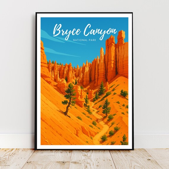Bryce Canyon National Park Orange Hoodoos Desert Trail Travel Poster