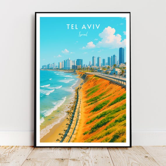 Travel Wall Art Tel Aviv Israel Asia Middle East Mediterranean Skyline Modern Poster Gift Print