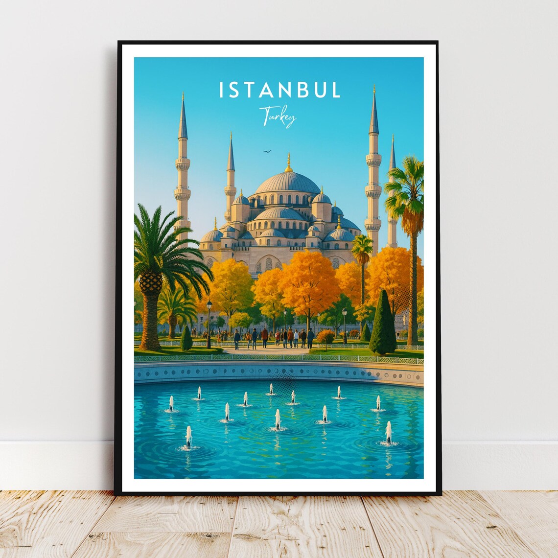 Istanbul Turkey Blue Mosque Golden Fountain Historic Travel Poster