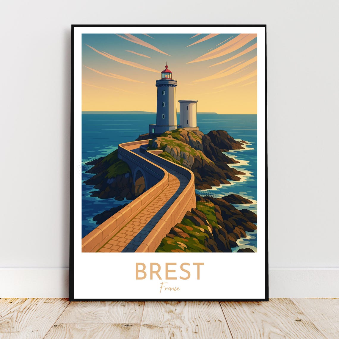 Brest France Petit Minou Lighthouse Rocky Coast Travel Art Poster