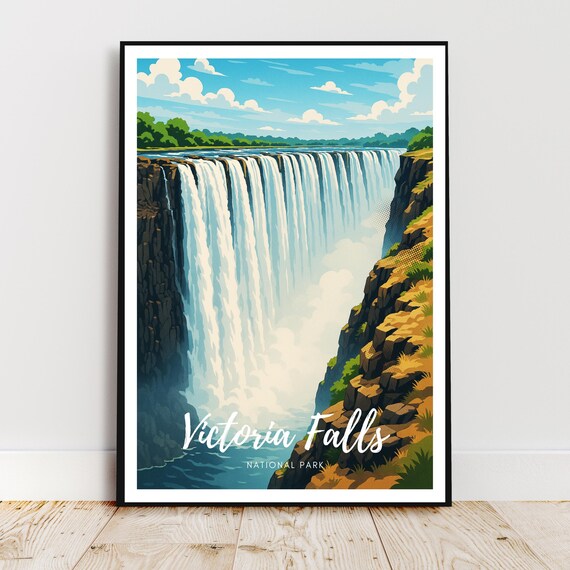 Victoria Falls National Park Travel Poster Waterfall Gorge Scenic Art