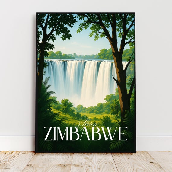 Travel Wall Art Zimbabwe Africa Victoria Falls Unesco Modern Poster Gift Print