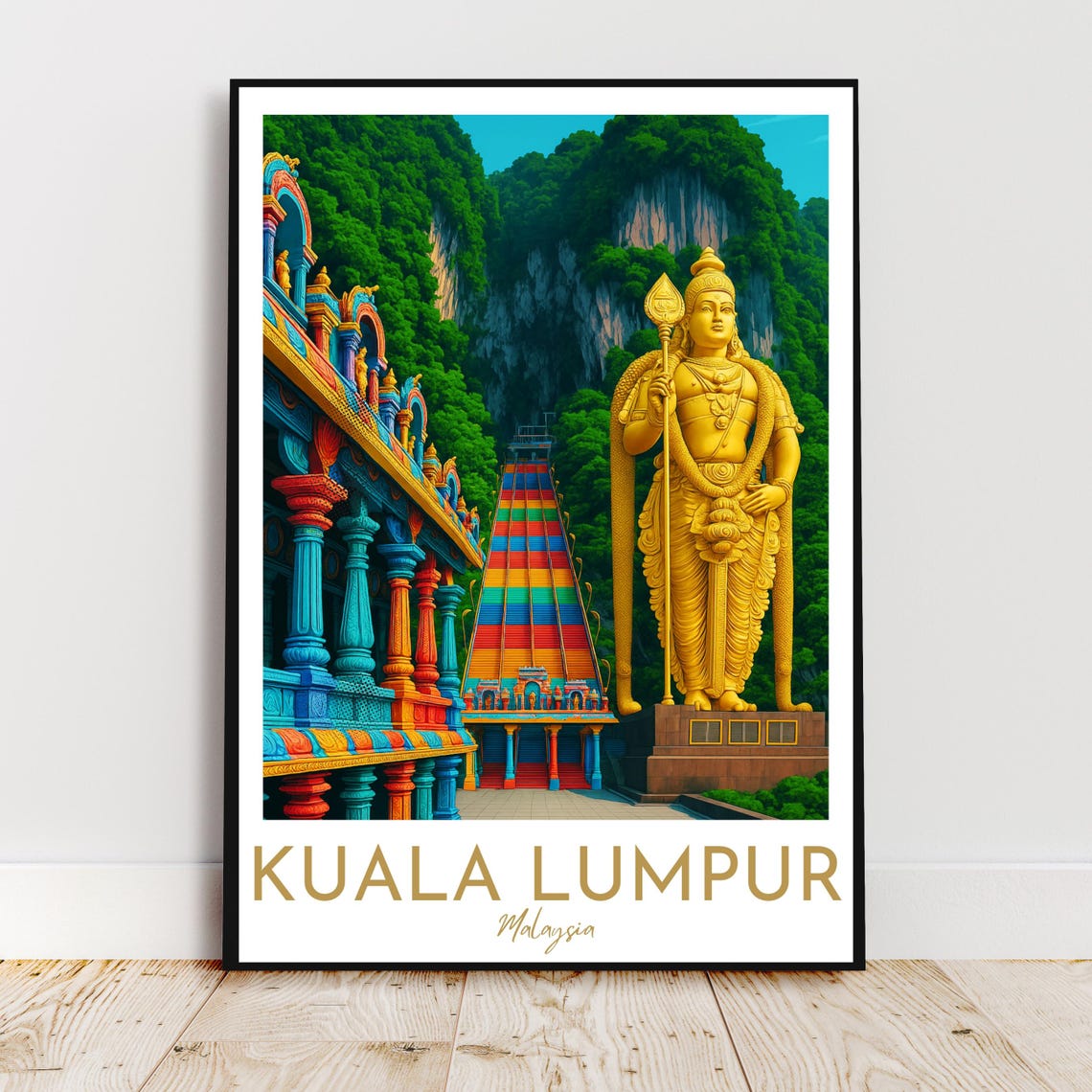 Kuala Lumpur Malaysia Batu Caves Murugan Statue Temple Travel Poster