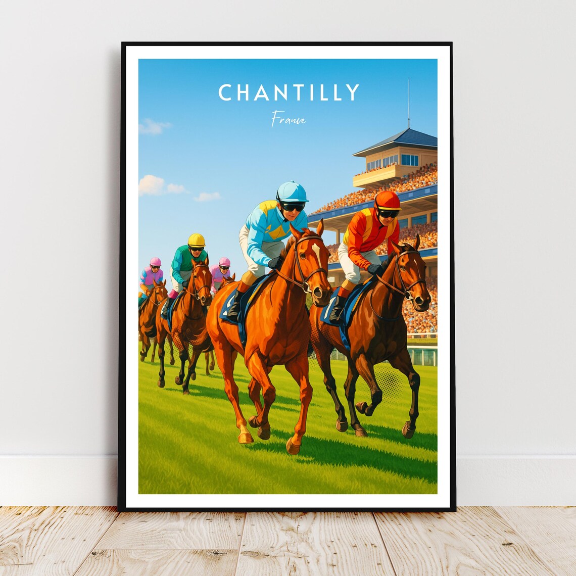 Chantilly France Horse Racing Jockeys Grandstand Sports Poster