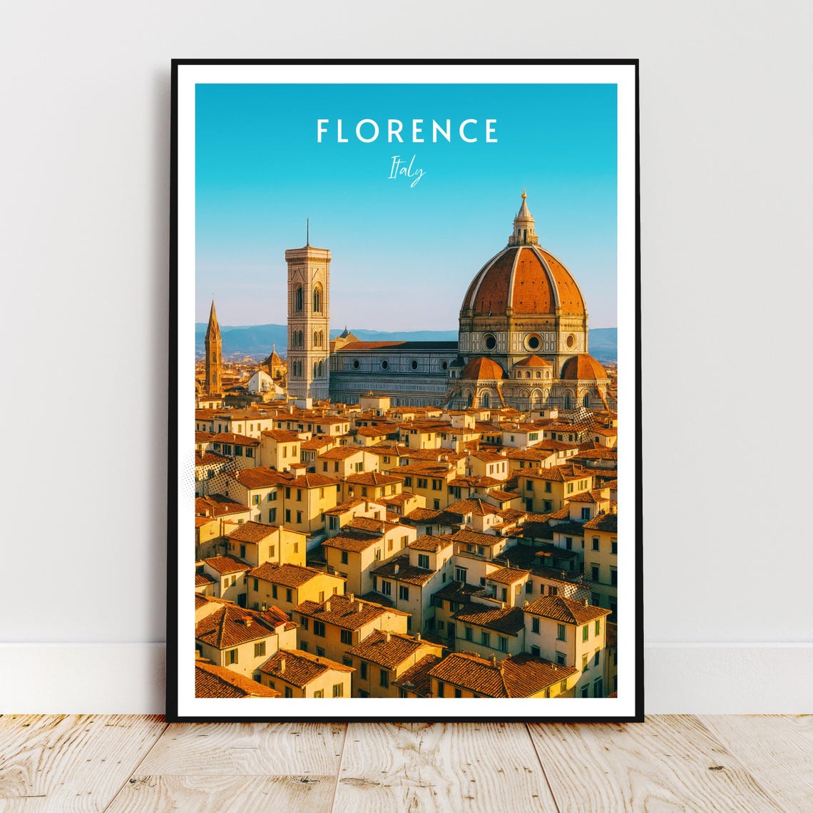 Florence Italy Duomo Cathedral Rooftops Golden Light Travel Poster