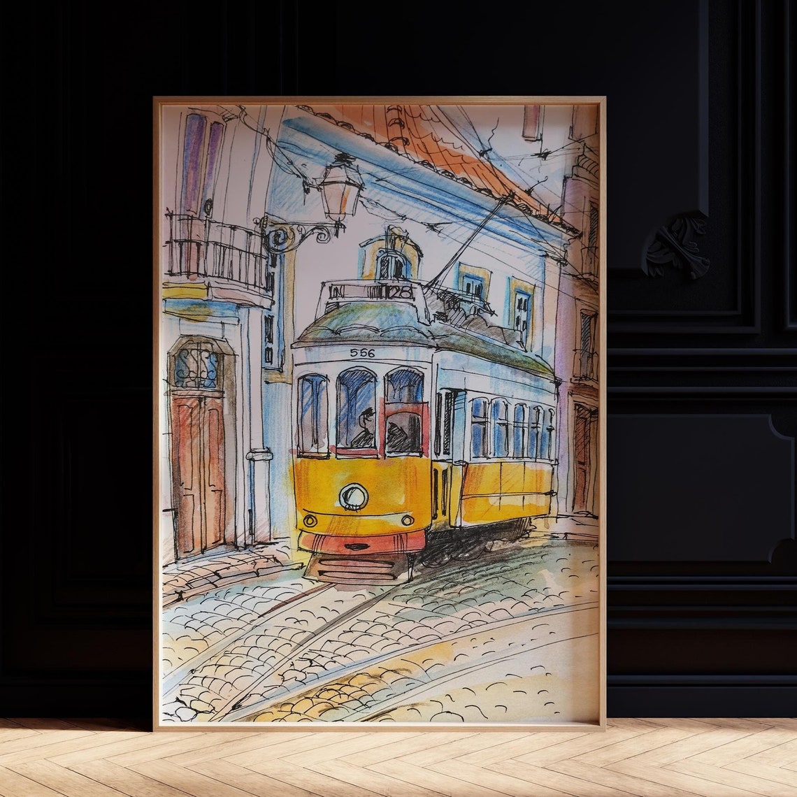 Lisbon Old Tram Print Art Lisbon Cityscape Portugal Art Print Portugal Painting Lisbon Wall Art Watercolor Painting