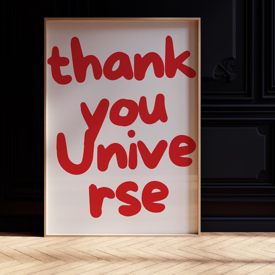 Thank You Universe Red Bubble Script Gratitude Affirmation Wall Art - Image 3