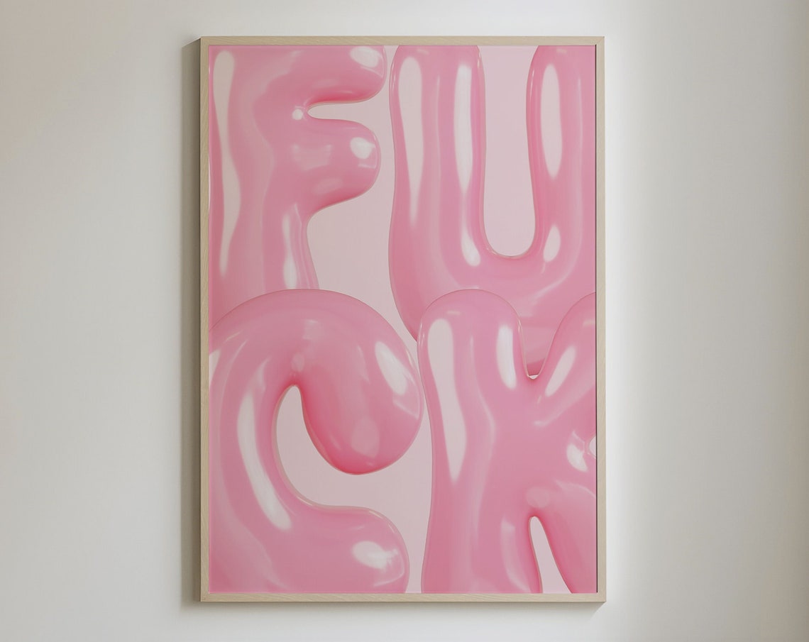 Pink 3D Bubble Letters Y2K Maximalist Dopamine Decor Art Poster
