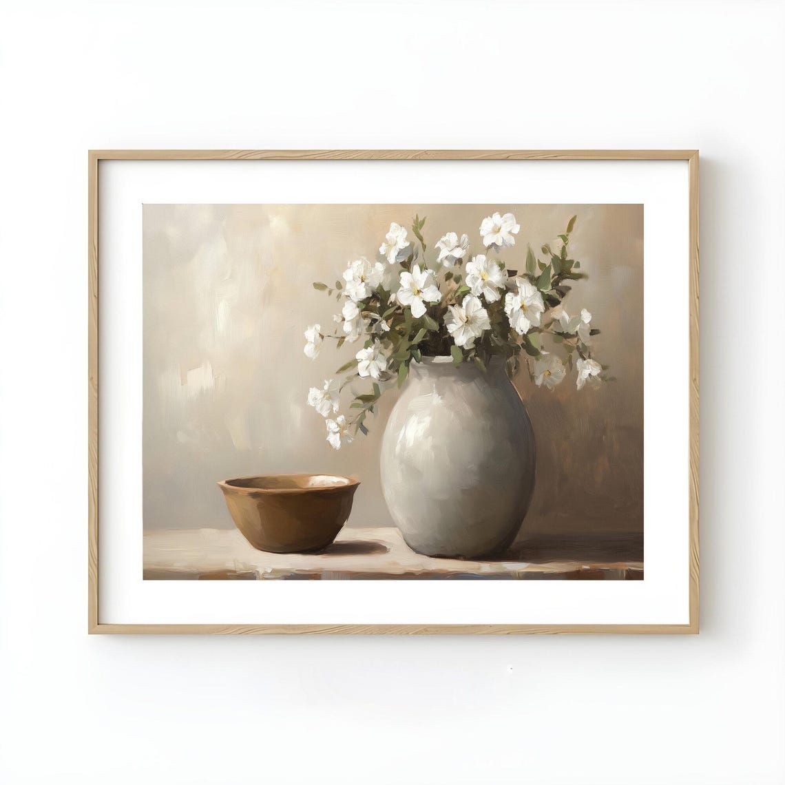 White Flowers In Gray Vase Still Life Painting Elegant Decor Poster