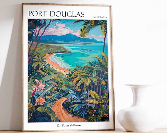 Port Douglas Australia Tropical Beach Palm Paradise Travel Poster