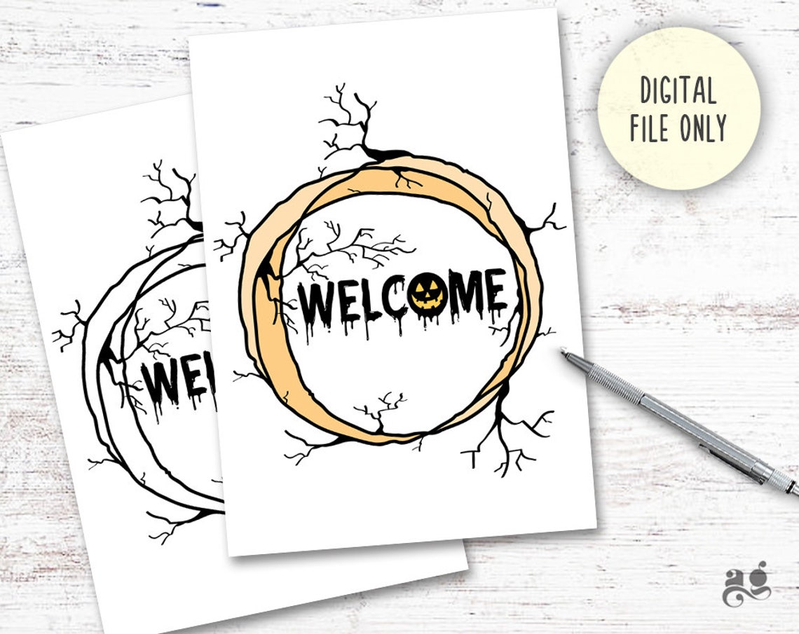Halloween Welcome Wreath Pumpkin Spooky Branch Door Decor Poster - Image 2