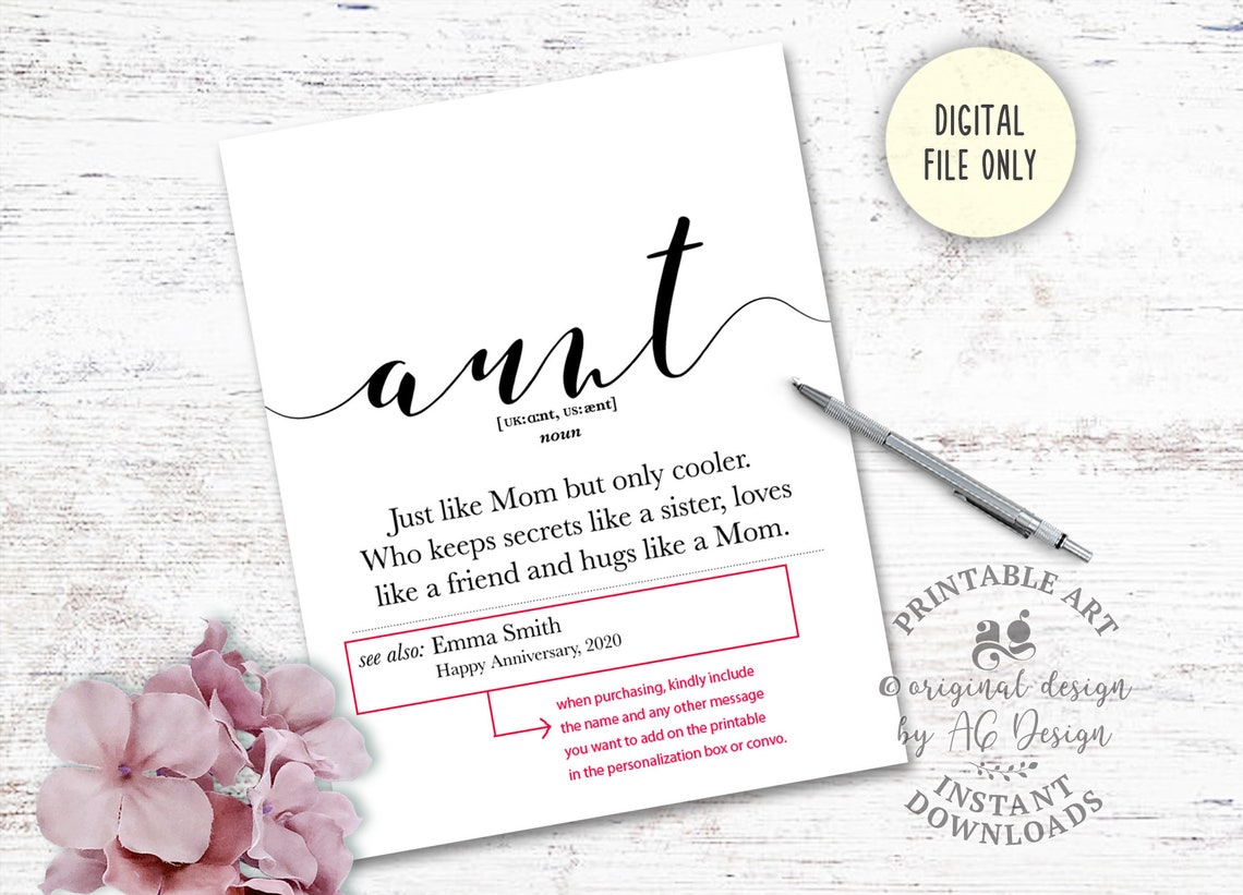 Aunt Definition Dictionary Style Personalized Keepsake Gift Poster - Image 2
