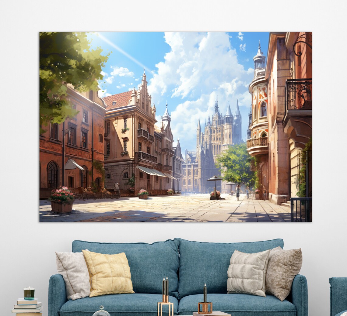 Krakow Poland Old Town Street Gothic Church Sunny Day Travel Poster