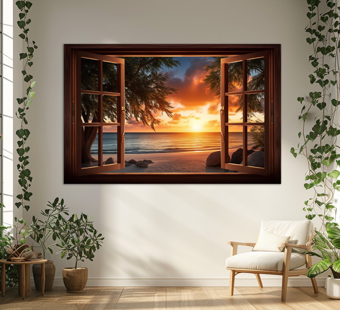 Window To Stunning Sunset On The Beach, Art Print