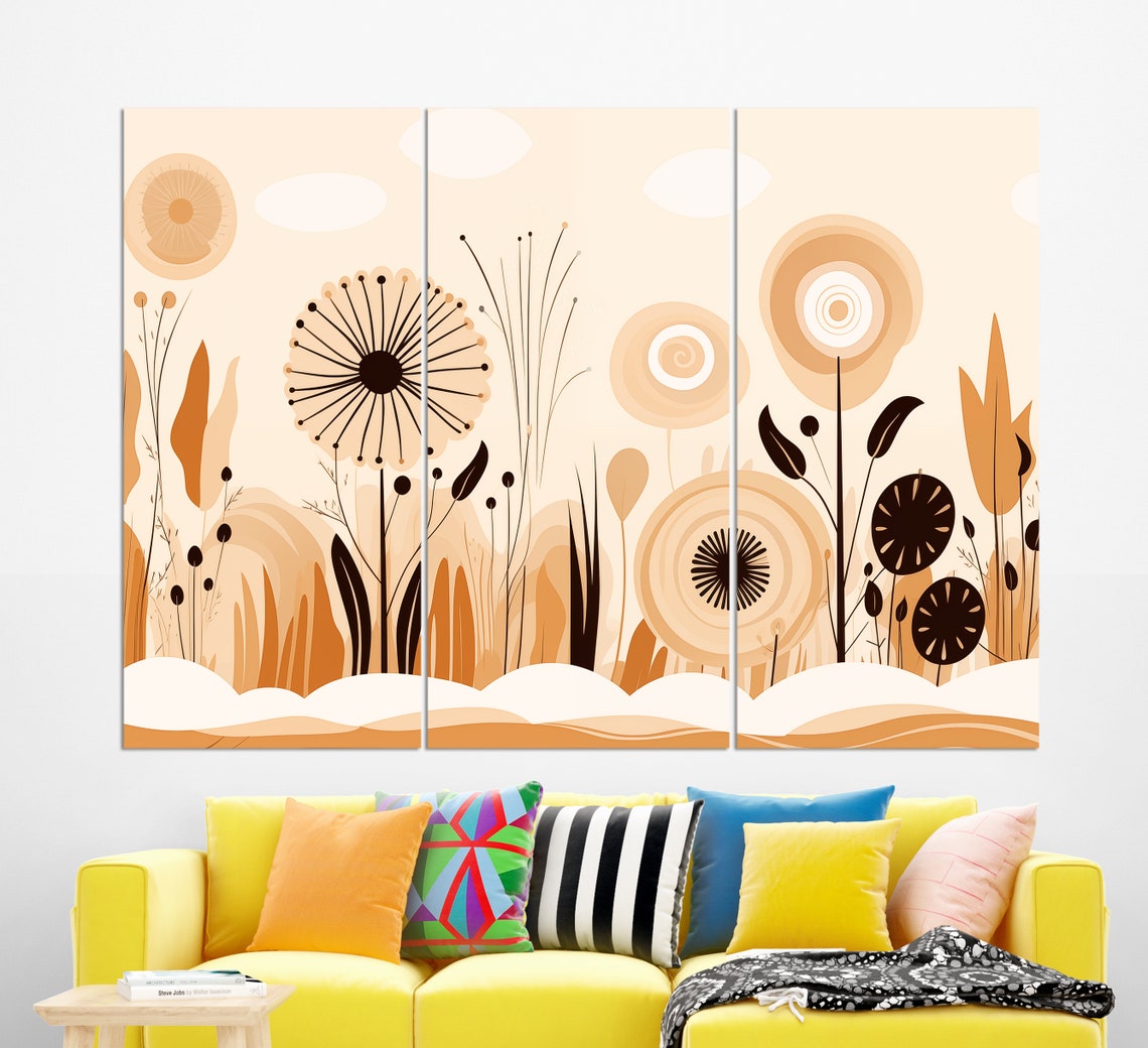 Boho Abstract Flowers In Warm Beige Tones Minimalist Wall Art - Image 3