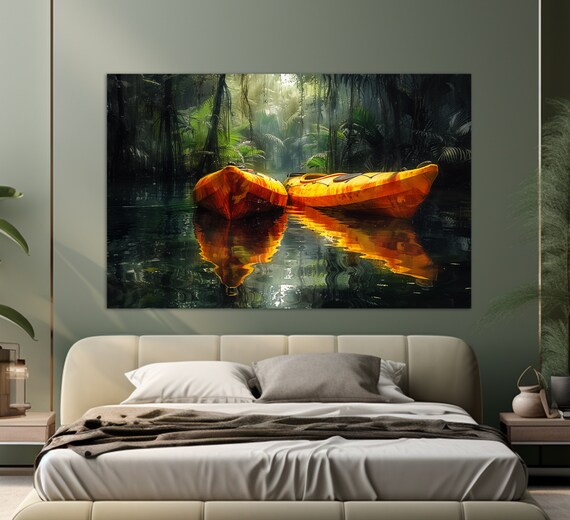 Kayaks, Abstract Rowing Wall Art Print