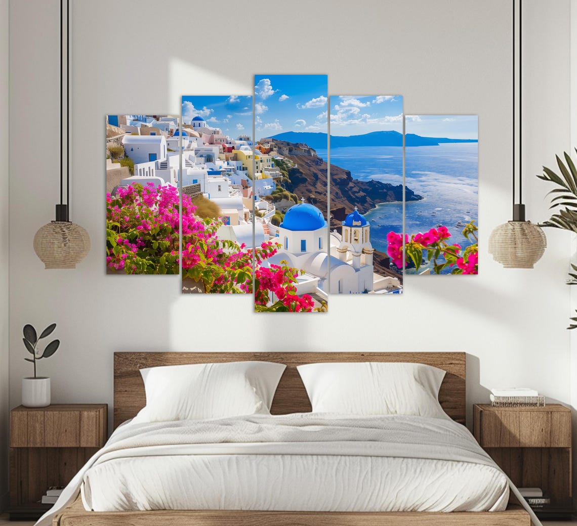 Santorini Greece Oia Blue Domes Sunset Caldera View Travel Poster - Image 3