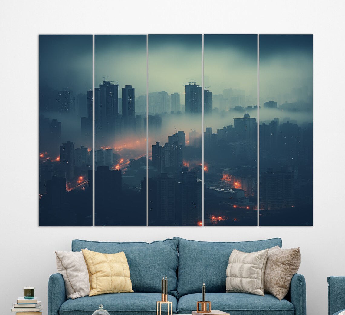 Misty Shenzhen Night Skyline Foggy City Lights Travel Poster - Image 2