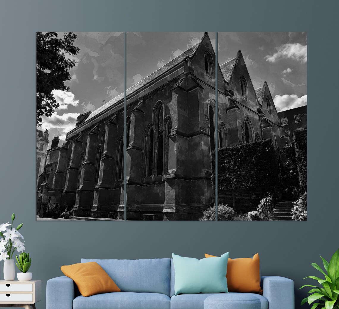 Temple Church London Historic Stone Chapel Blue Sky Watercolor Poster - Image 2