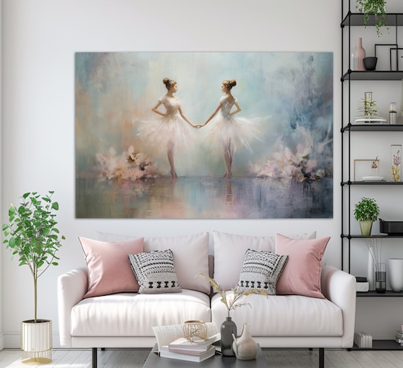 Ballerinas Dancing Pastel Tutus Elegant Ballet Dancers Floral Wall Art Print