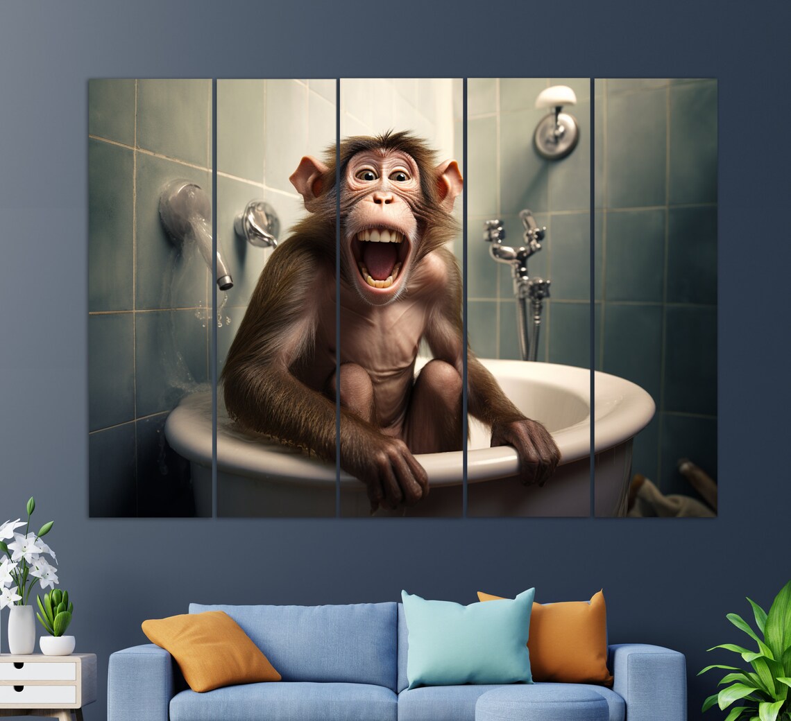 Monkey In A Bath, Bathroom Wall Art Print