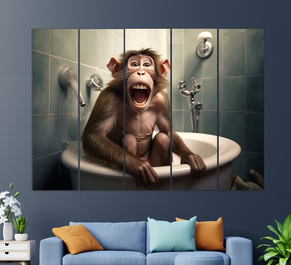 Monkey In A Bath, Bathroom Wall Art Print