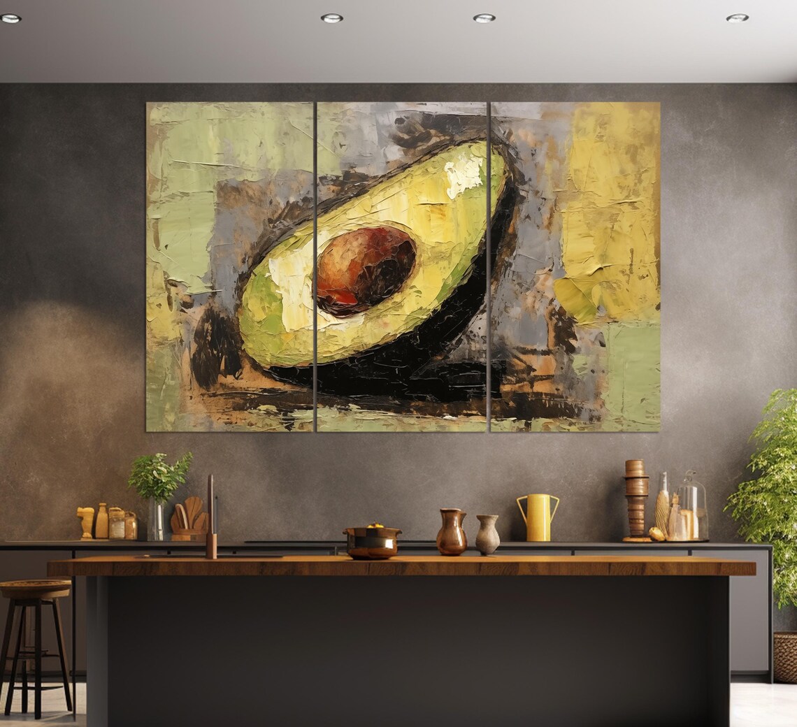 Abstract Avocado Oil Painting Kitchen Wall Art Print - Image 3