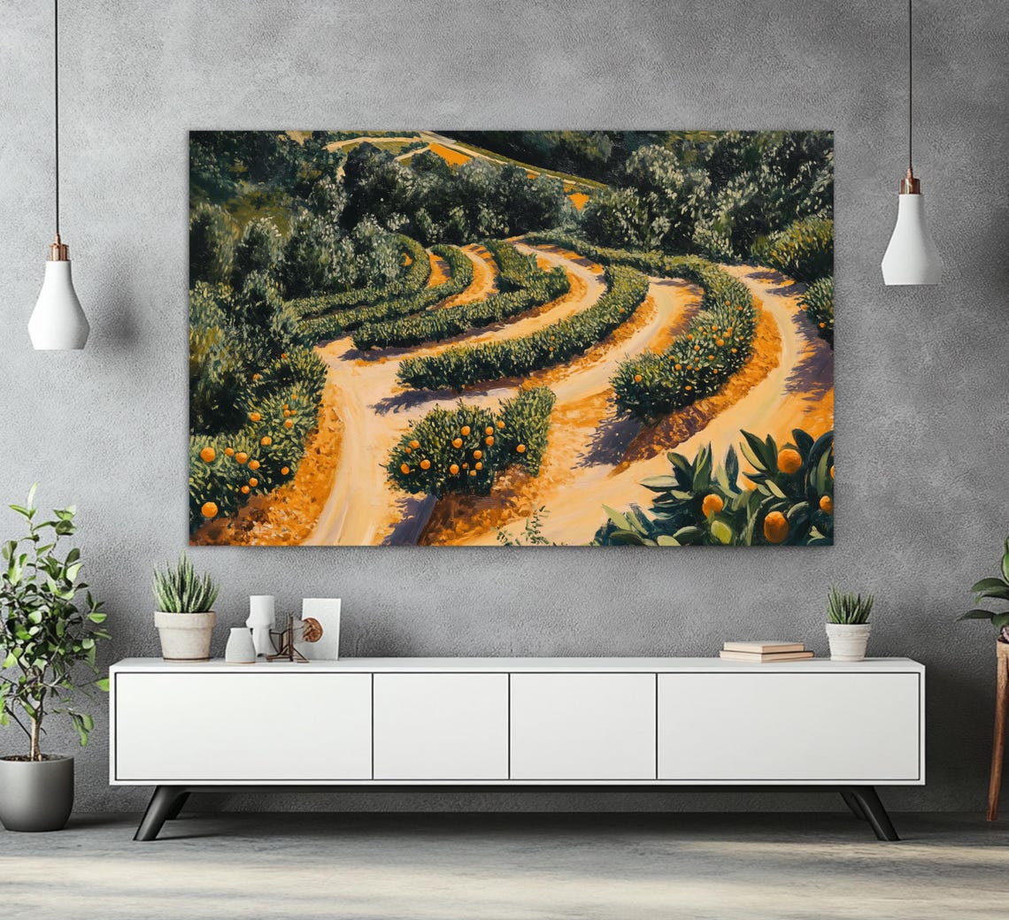 Orange Plantations In Portugal Oil Painting Print Portugal Wall Art Portugal Landscape Orange Trees Wall Art Orange Trees