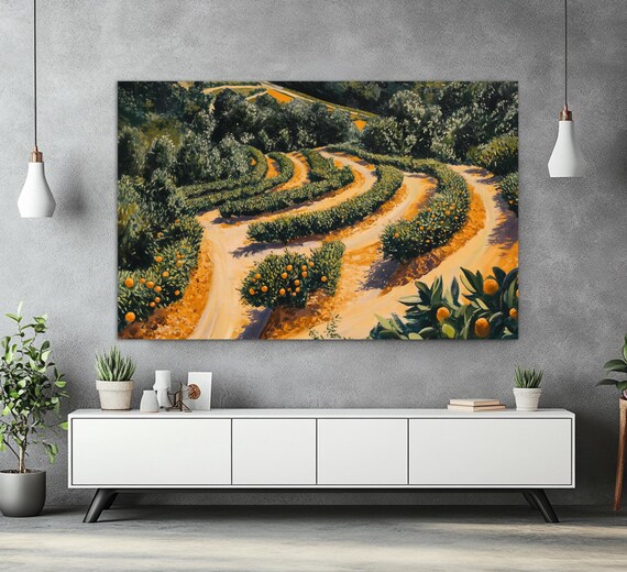 Orange Plantations In Portugal Oil Painting Print Portugal Wall Art Portugal Landscape Orange Trees Wall Art Orange Trees