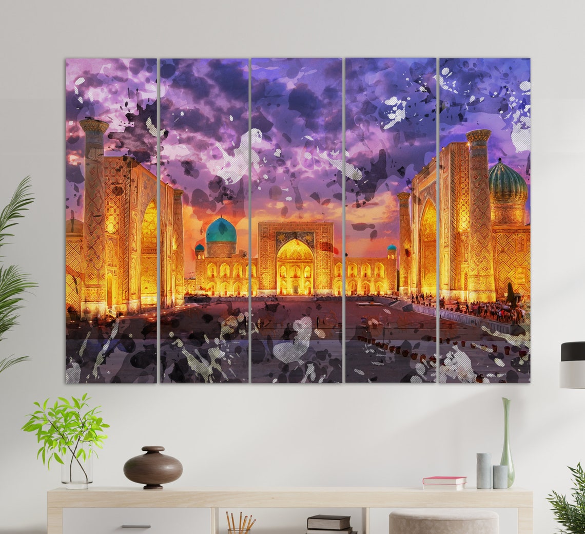 Samarkand Registan Square Blue Domes Night Lights Uzbekistan Poster - Image 2