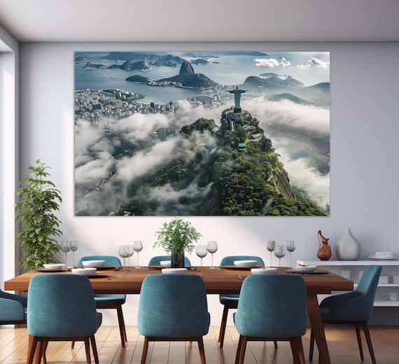 Christ the Redeemer Rio de Janeiro Aerial Clouds Brazil Landmark Travel Poster