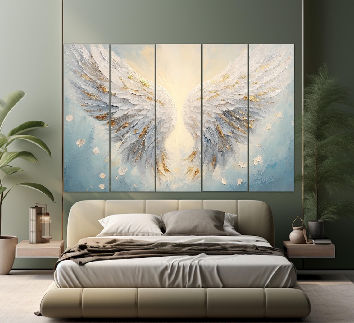 White Angel Wings Christian Religious Wall Art Print - Image 3