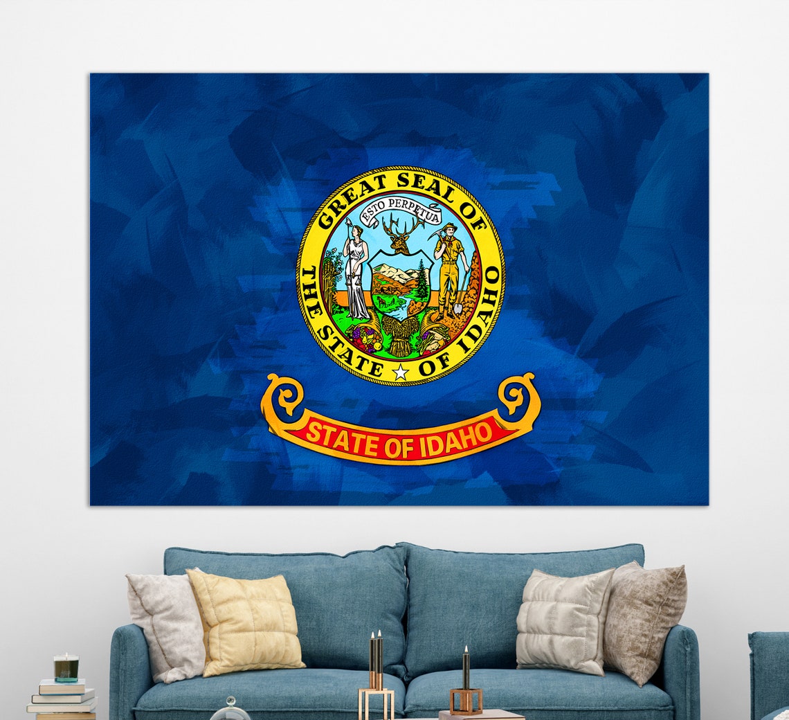 Idaho State Flag Great Seal Painted Blue Vintage Flag Wall Art Poster