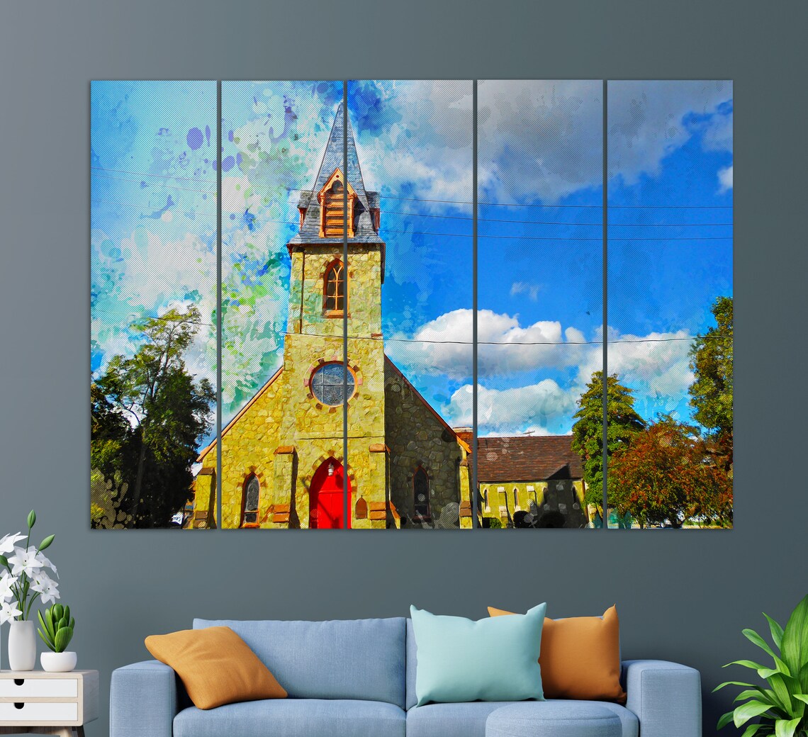 St Annes Episcopal Church Middletown Stone Steeple Red Door Painting Poster - Image 3