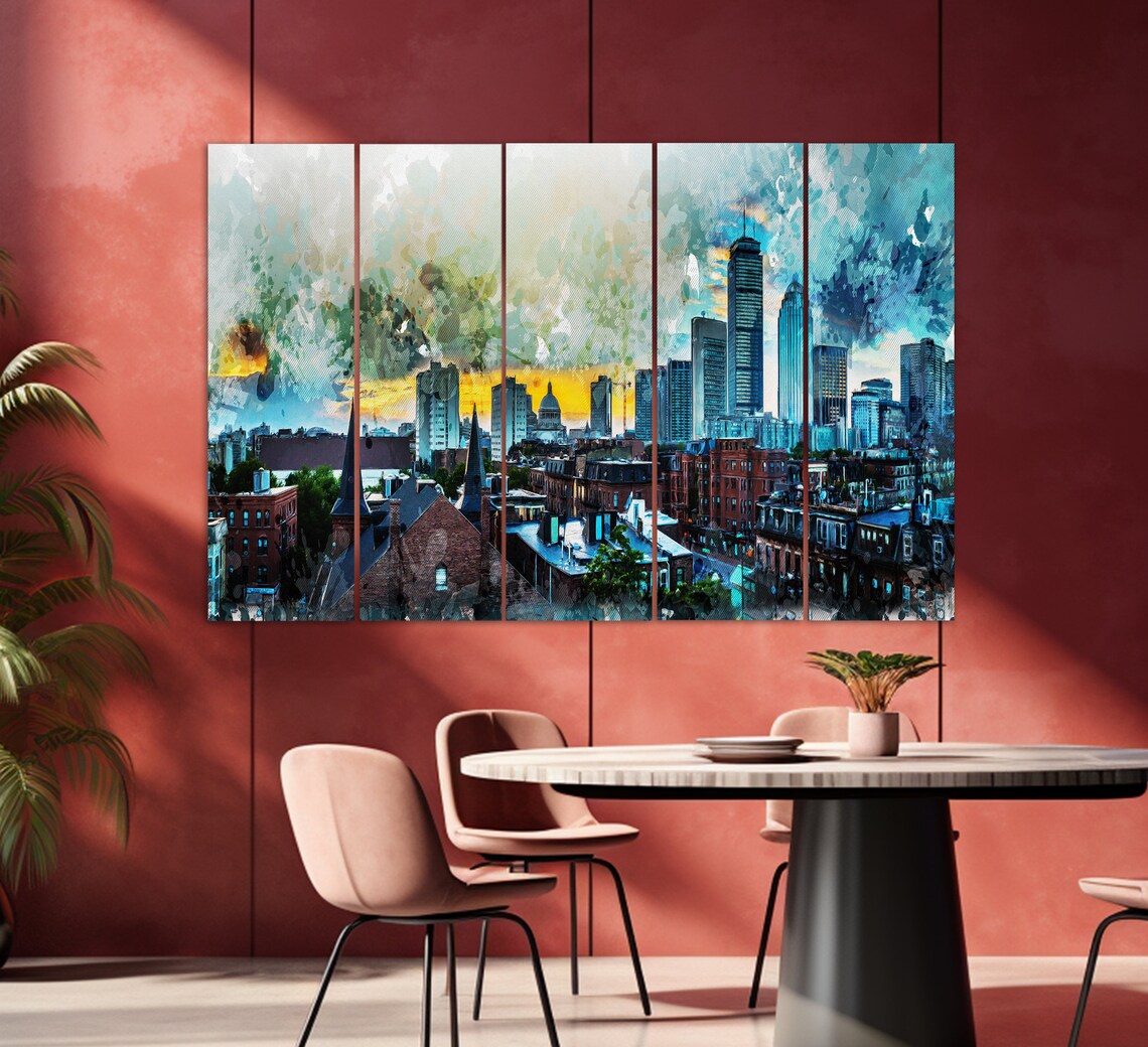Abstract Boston Skyline Art Print, Boston Wall Decor - Image 2