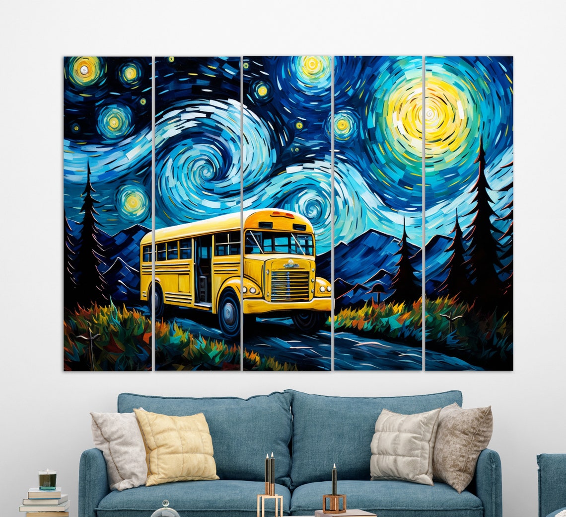 School Bus Print School Wall Decor Van Gogh Style Painting School Bus Driver Gift - Image 2