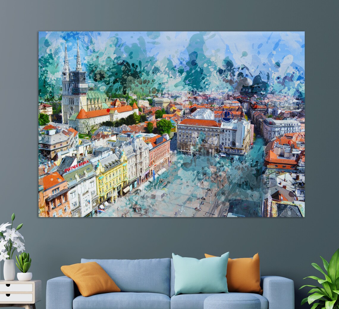 Zagreb Abstract Art Print, Croatia Travel Wall Art