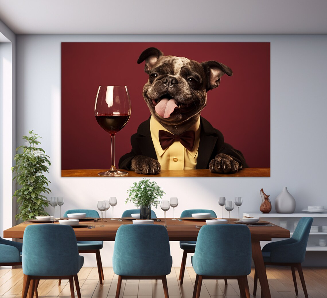 Happy Dog Wearing Suit With Glass of Red Wine Funny Animal Print - Image 3