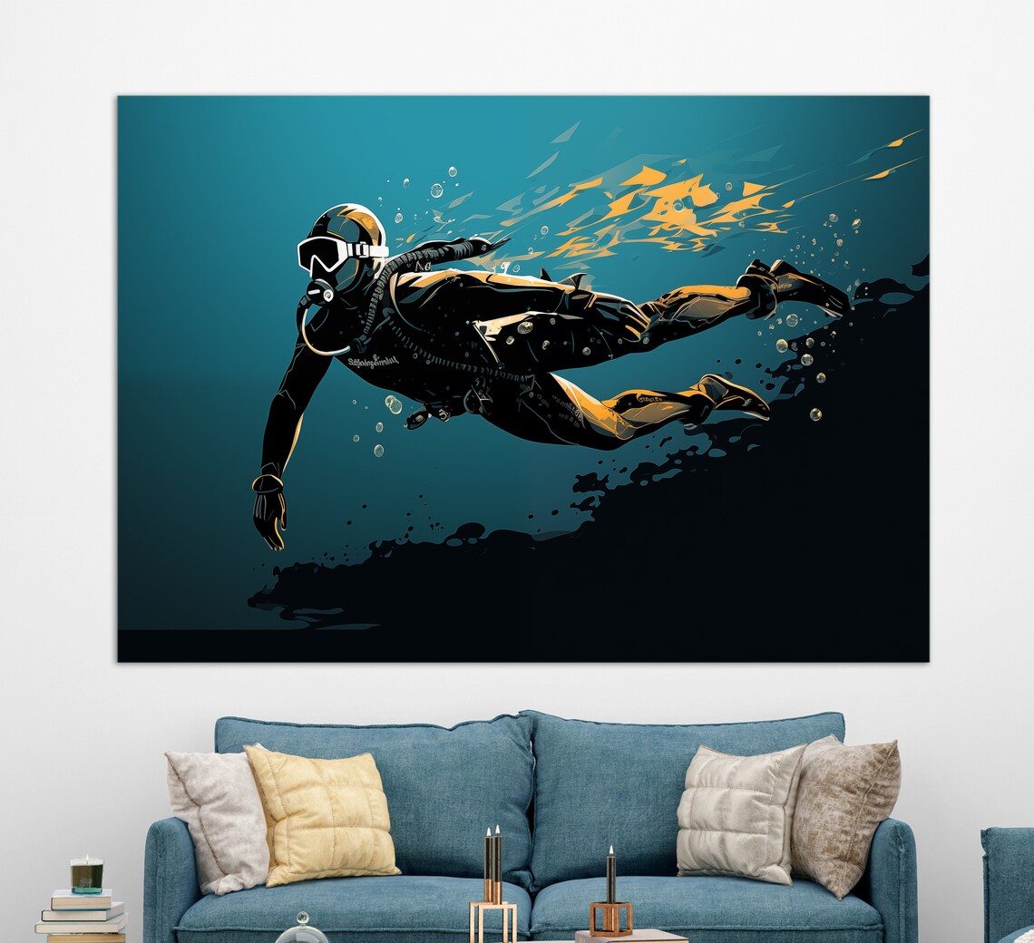 Diving Abstract Scuba Diver Art Print, Gift