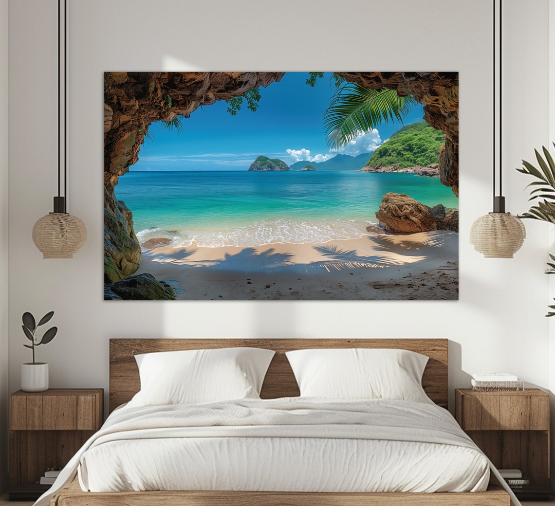 Tropical Beach Rock Arch Turquoise Water Paradise View Poster