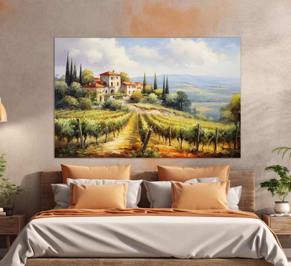 Vineyards in Tuscany Oil Painting Print, Italy