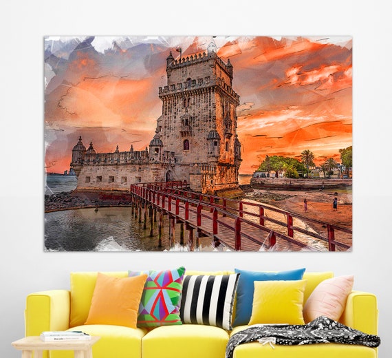 Belem Tower In Lisbon Print Lisbon Painting Lisbon Wall Art Portugal Art
